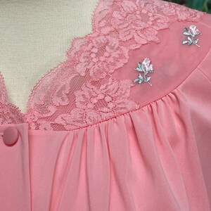 60s Shadowline Rose Pink Peignoir Negligee Nylon Nightgown Small image 3