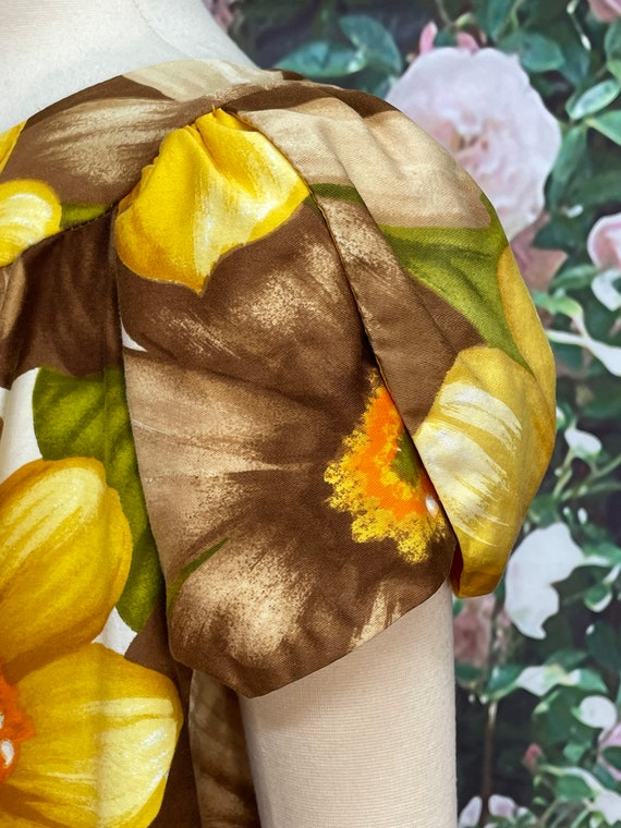 70s Alice Polynesian Yellow Tropical Flower Maxi … - image 5