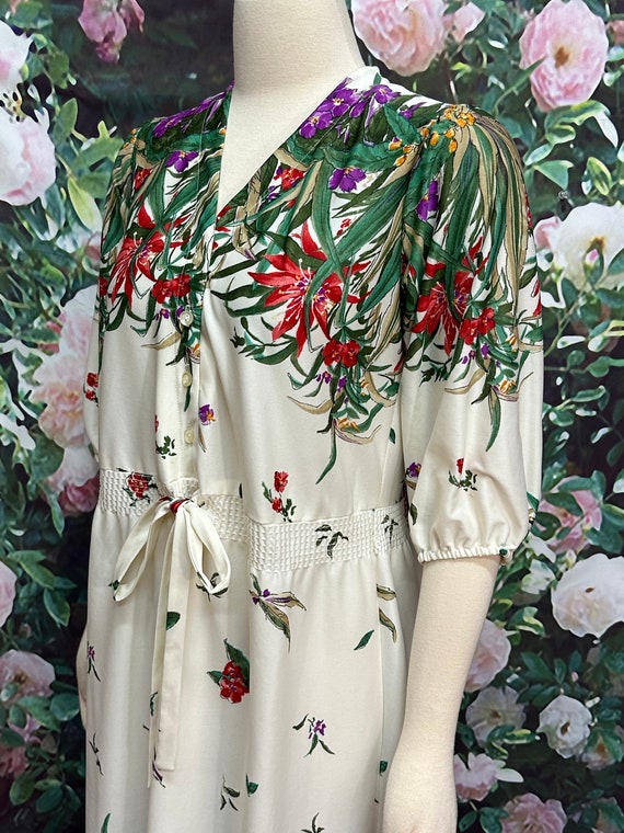 70s Lehigh White Floral Border Print Dress - image 4