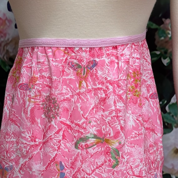 60s Pink Taffeta Butterfly Print Half Slip - image 4