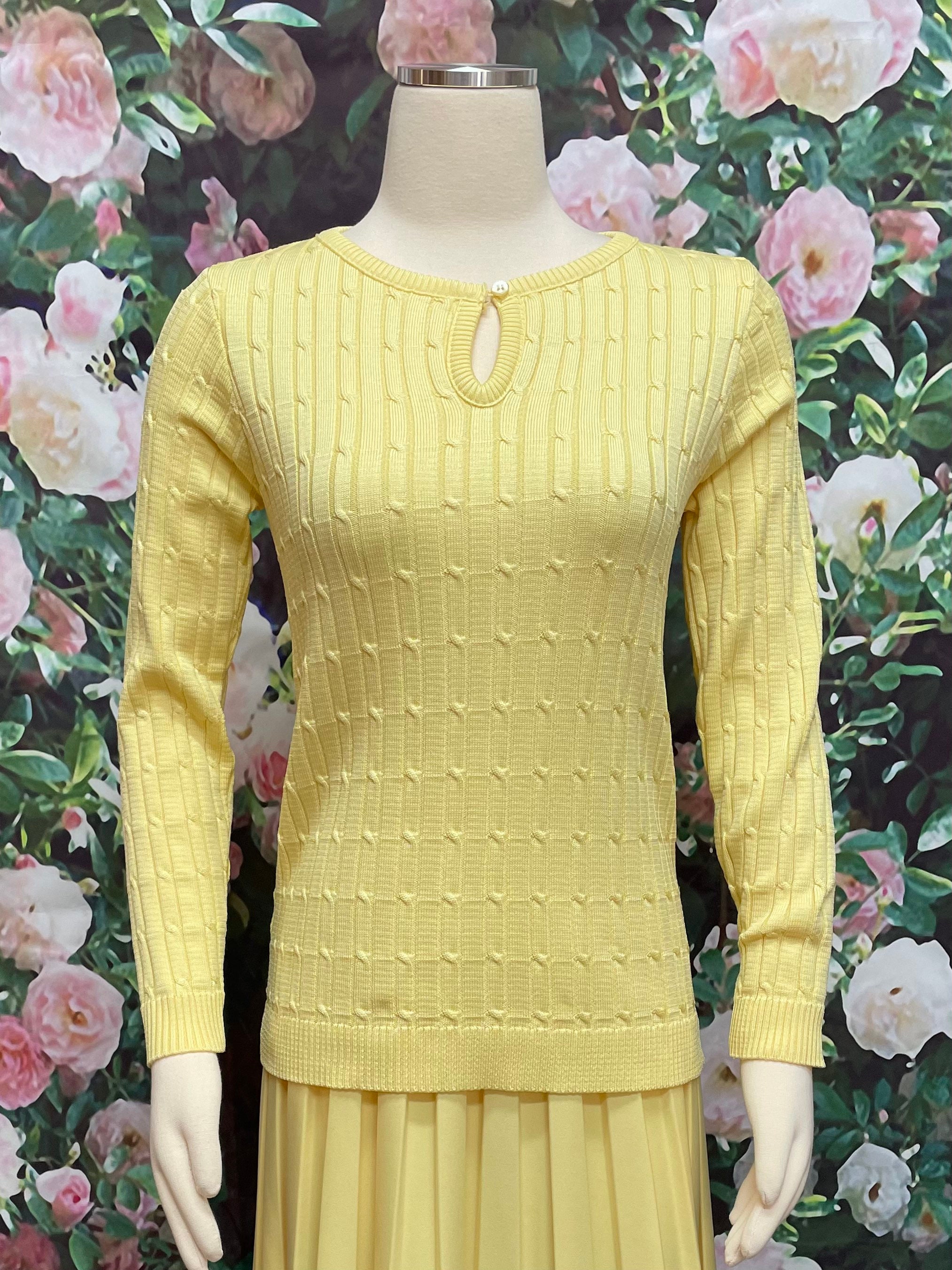 70s Givenchy Sport Yellow Knit Sweater Blouse Pleated Skirt