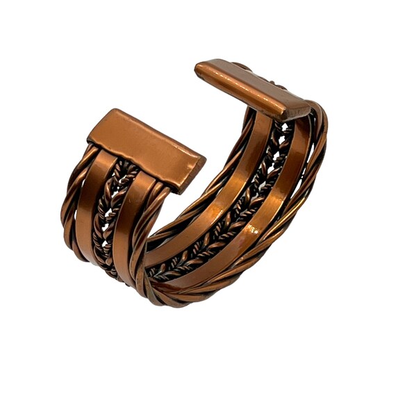 80s Copper Cuff Bracelet Woven Pattern - image 5