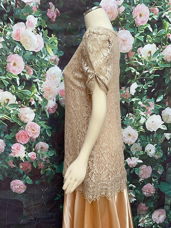 80s Pantagis Peach Lace Satin Formal Dress - image 6