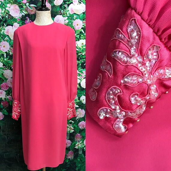 80s Pink Sequin Shift Dress Ursula Large