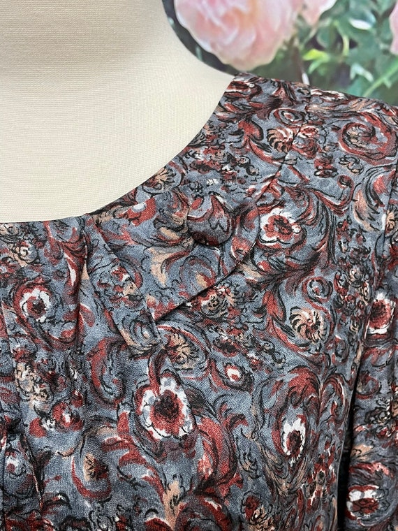 40s Mynette Gray Floral Rayon Dress Plus Size XL - image 4