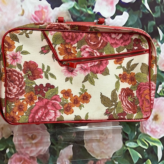 60s Holiday Fair Pink Floral Tapestry Suitcase