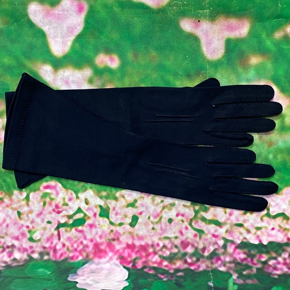 60s Wear Right Navy Blue Gloves Stretch Suede Siz… - image 1