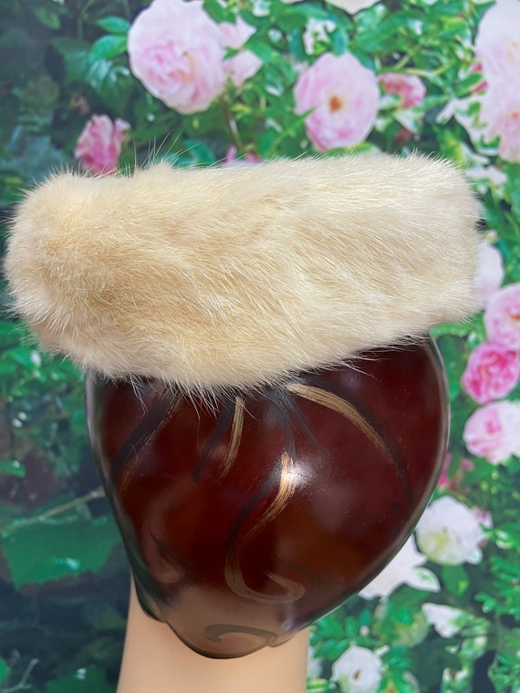 50s Cream Mink Pillbox Hat French Room Stix Baer … - image 6