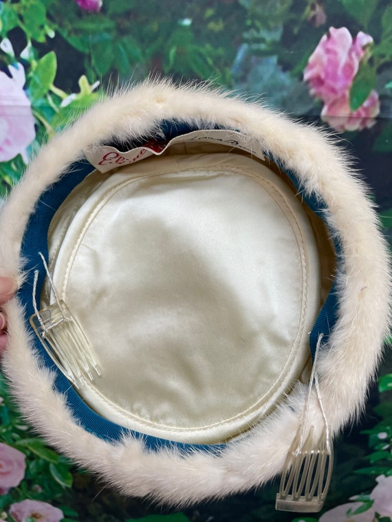 50s Cream Mink Pillbox Hat French Room Stix Baer … - image 7