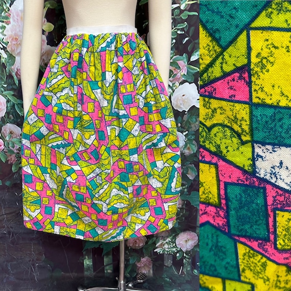 80s Pink Abstract Midi Skirt Homemade