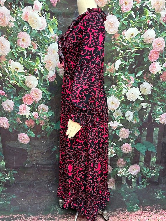 70s Black Pink Sequin Maxi Dress Ruffles Large - image 7