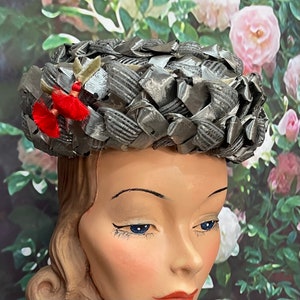 50年代 マーシャルフィールズ シルバーセロファン ブレトンリボンハット