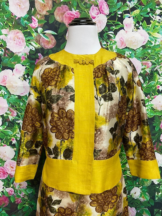 60s Malia of Hawaii Gold Floral Dress Cropped Jac… - image 3