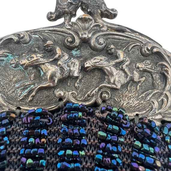 Antique German Repousse Silver Blue Beaded Purse … - image 2