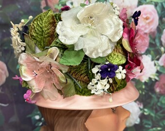 60s Marche Pink Satin Floral Hat Velvet Flowers Bucket Hat  display picture 1