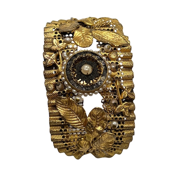 Antique Victorian Filigree Bracelet Brass Mesh Se… - image 2