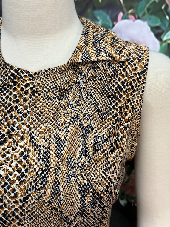 70s Brown Python Snake Print Shift Dress - image 3