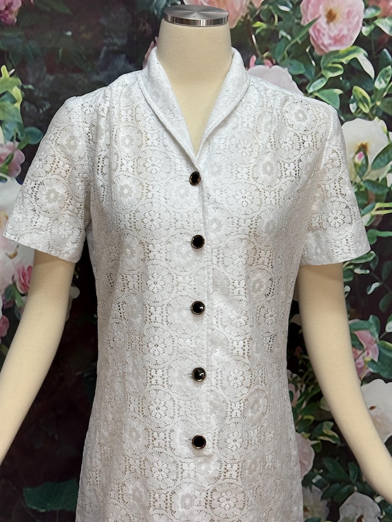 white lace button up dress Button-Front Lace Midi Dress