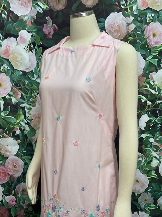 60s Pink Embroidered Pastel Flowers Dress - image 5