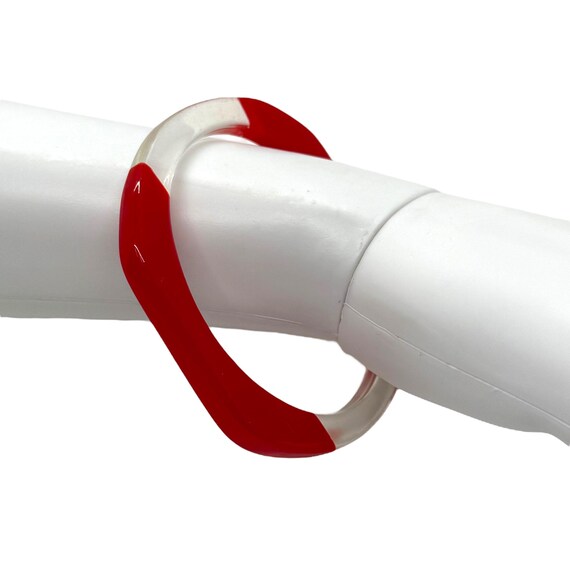 70s Red and Clear Lucite Square Bangle Bracelet - image 2