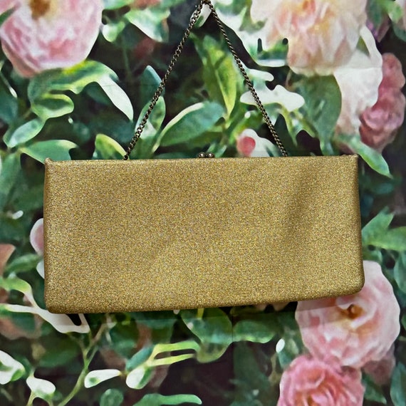 60s Gold Lame Structured Purse Clutch - image 1