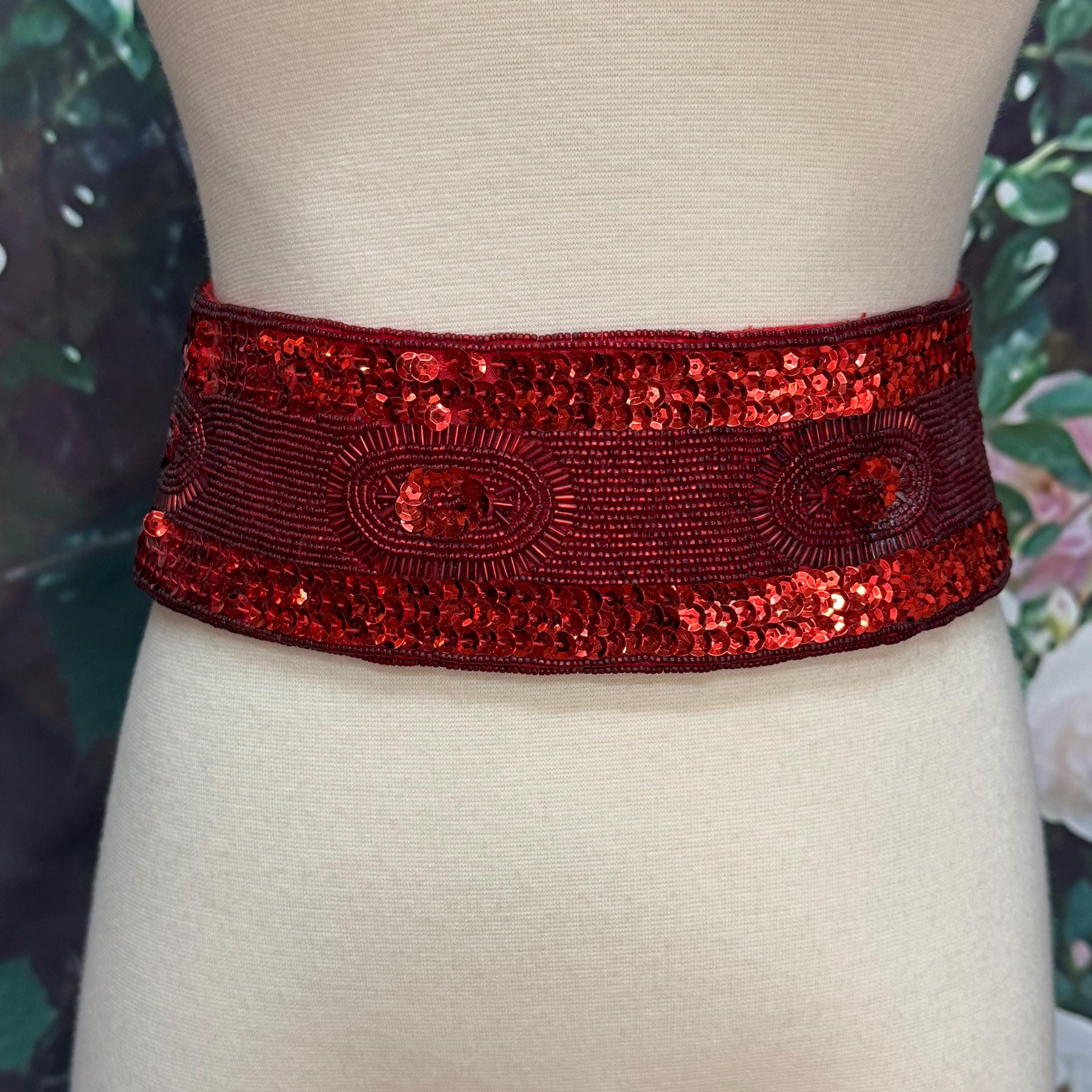 80s Christian Dior Red Sequin Wide Beaded Belt - Etsy display picture 2