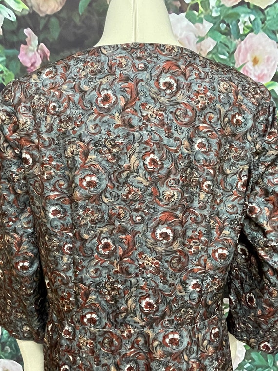 40s Mynette Gray Floral Rayon Dress Plus Size XL - image 8