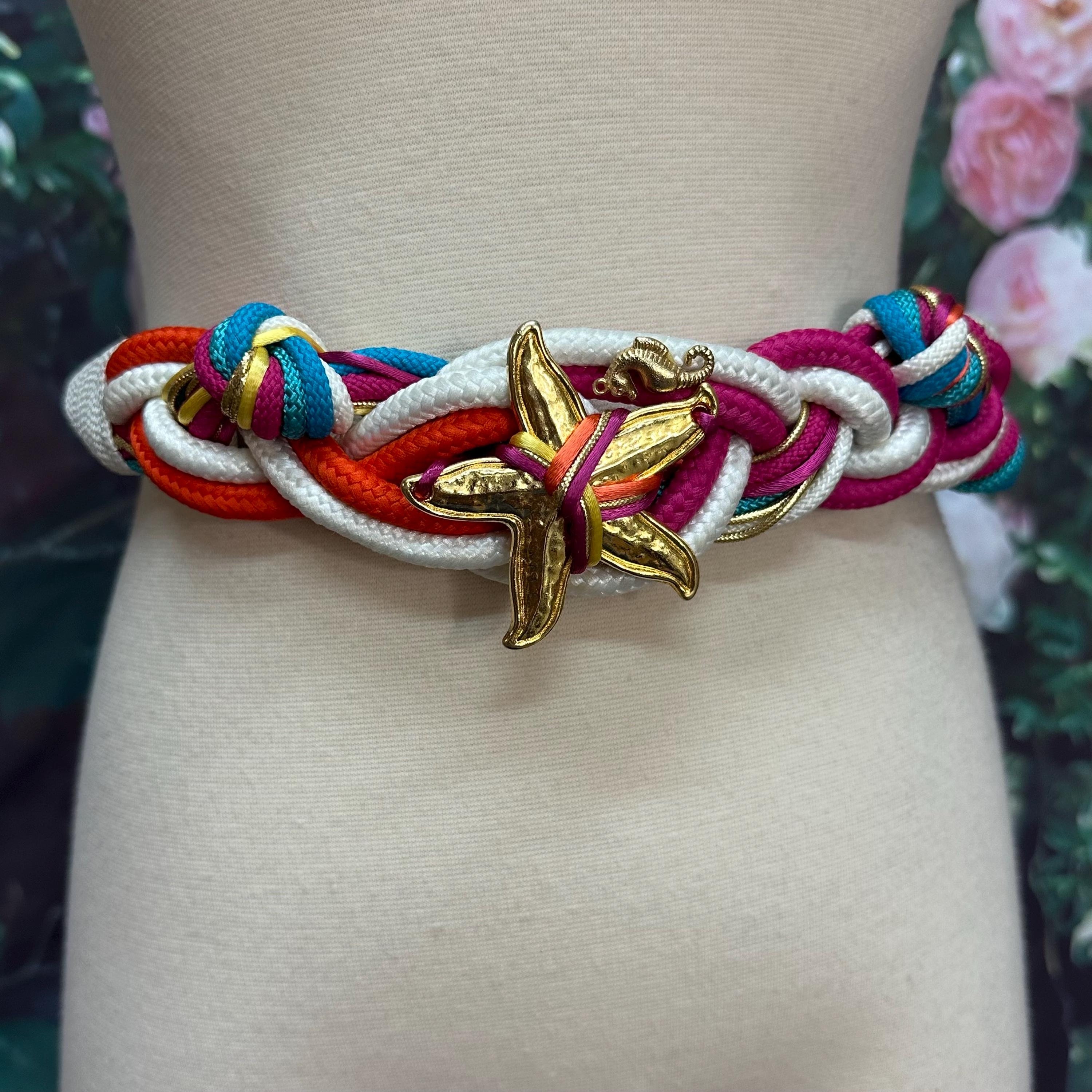 80s White Cord Belt Gold Starfish Seashells - Etsy display picture 1