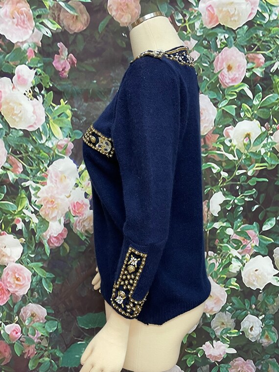 80s Blue Angora Wool Sweater Sequins Embellished … - image 8