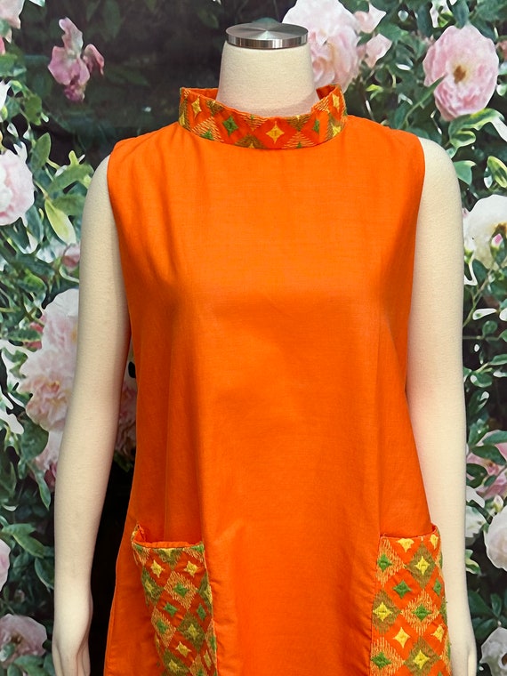 60s Carol Brent Orange Embroidered Swing Dress - image 3