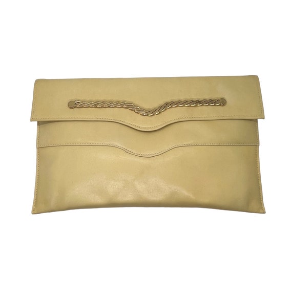 70s Teek Orr Yellow Leather Clutch Chain Detail D… - image 1