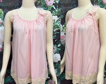 60s Miss Elaine Pink Nylon Babydoll Swing Nightgown