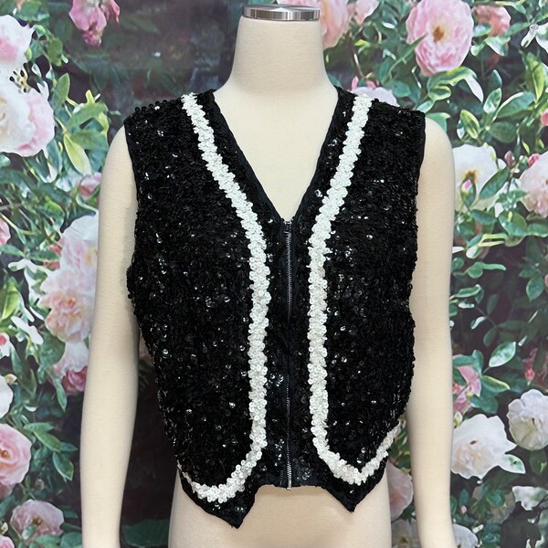 Vintage Sequin Vest Cream White Gold 10 12