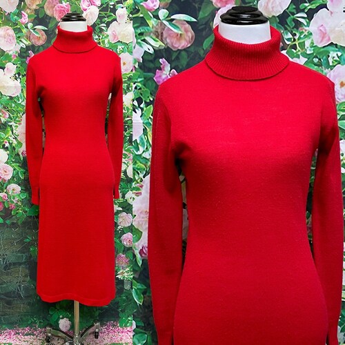 70s Just Mort Red Knit Sweater Dress Small