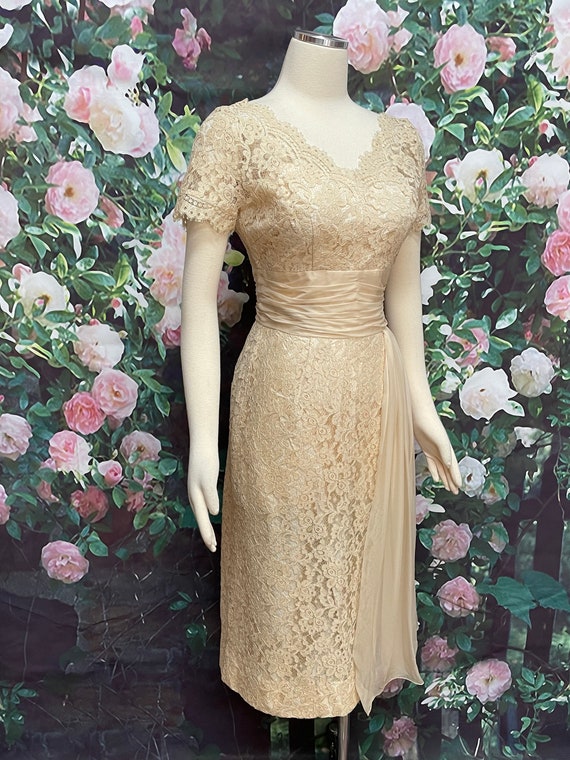 50s Norman Original Cream Lace Cocktail Dress Sil… - image 7