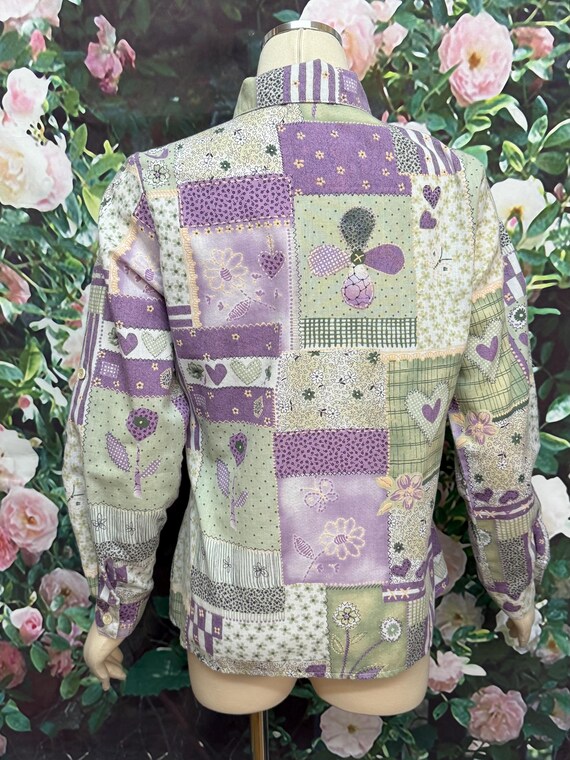 80s Purple Heart Patchwork Button Down Blouse - image 5