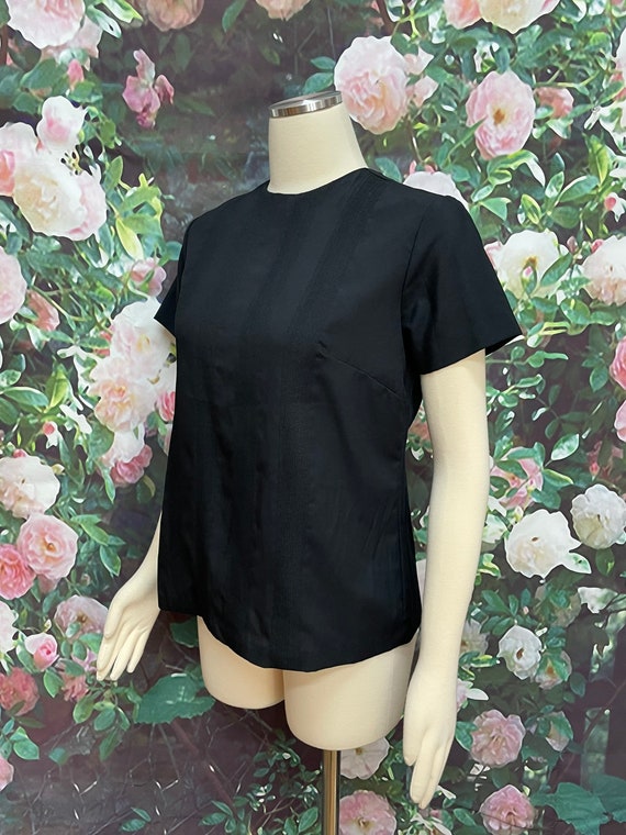 70s Lee Mar Black Polyester Blouse Button Back - image 5