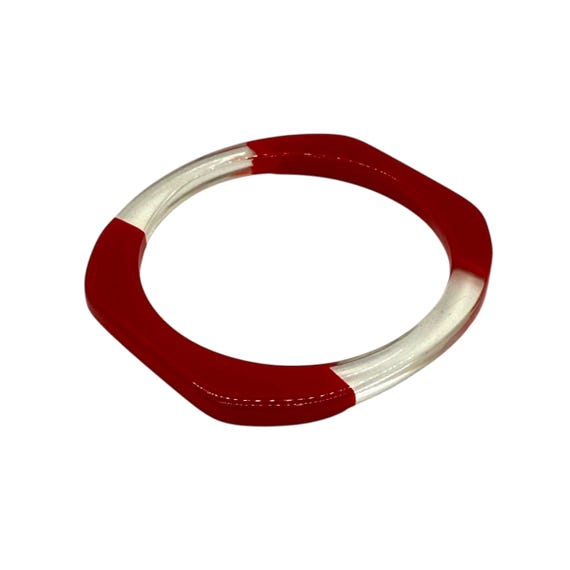 70s Red and Clear Lucite Square Bangle Bracelet - image 1