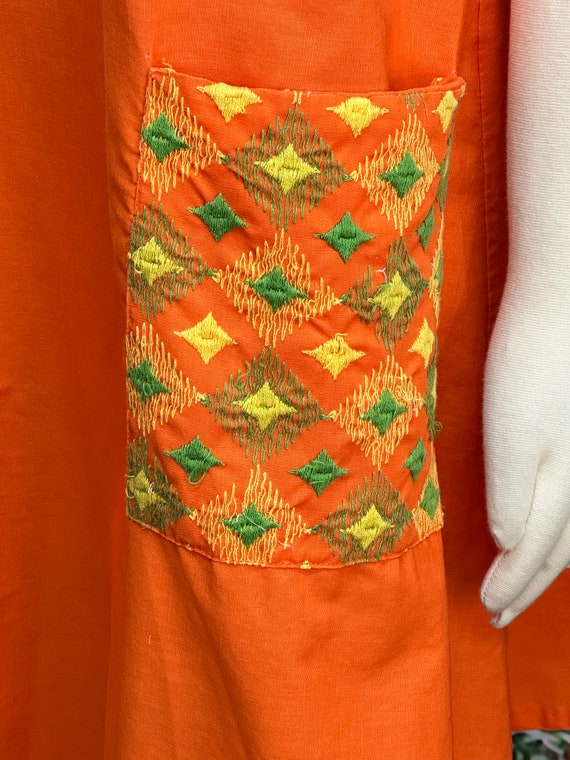 60s Carol Brent Orange Embroidered Swing Dress - image 6