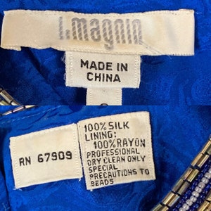 80s I. Magnin Blue Silk Formal Dress Beaded Sequins image 10