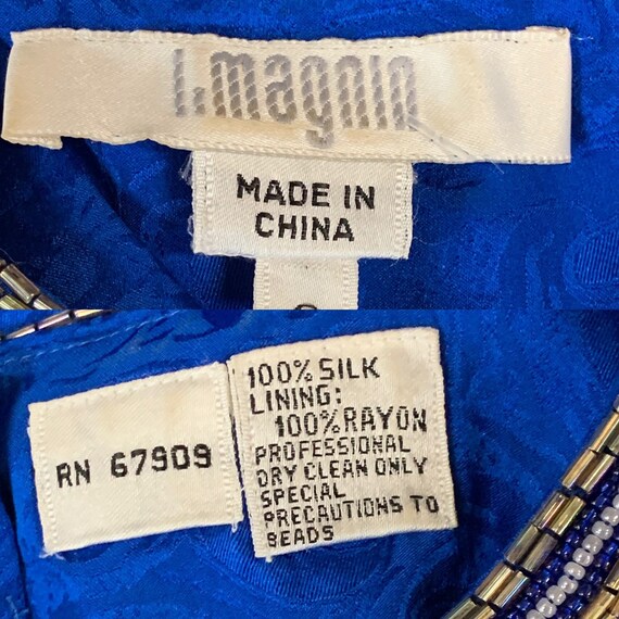 80s I. Magnin Blue Silk Dress Beaded Sequins - image 10