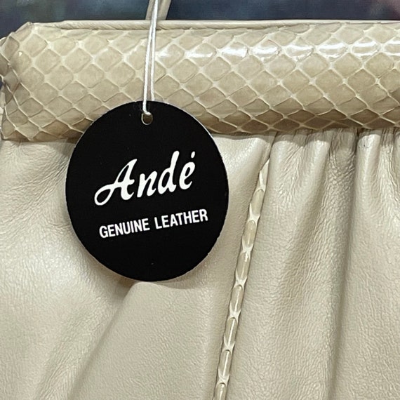70s Ande NOS Beige Leather Snakeskin Purse Clutch View 2