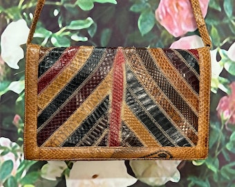 70s Patchwork Leather Snakeskin Shoulder Purse