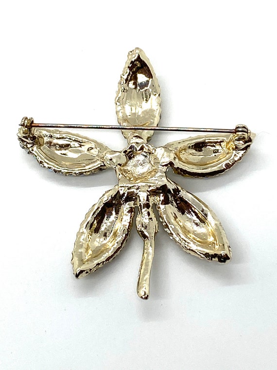 40s AB Pave Rhinestone Flower Brooch Earrings - image 9
