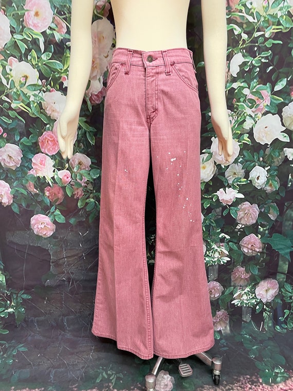 70s Levis Red Splatter Jeans Bell Bottom Low Rise… - image 1
