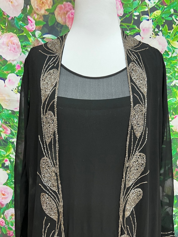 20s Black Sheer Silk Beaded Dress Jacket Flapper - image 3