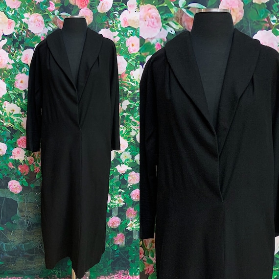 60s Kerrybrooke Black Wool Coat Dress XL