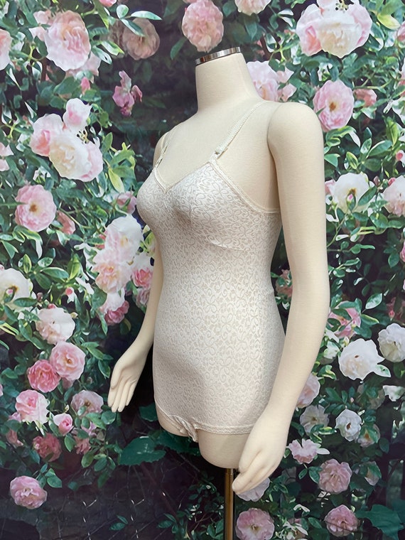 50s Beige Floral Lace Bodysuit Shapewear Empire M… - image 4