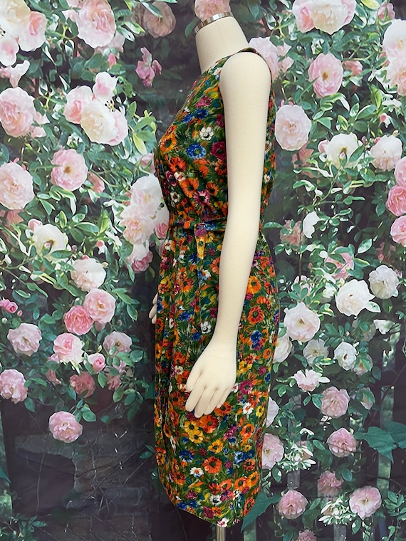 70s Tori Richard Green Floral Sheath Dress Holida… - image 7