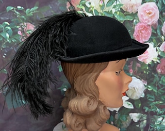Vintage 1970s Ms. Jo Ann Black Wool Bowler Hat With Epic  display picture 1